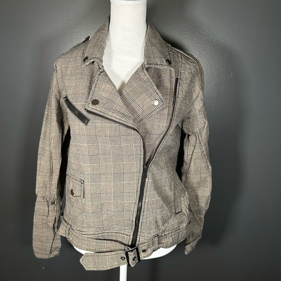 Michael Stars Plaid Moto Grey Denim Jacket Size 2 - Picture 8 of 9